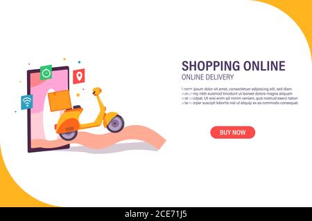 acquisto online, consegna online banner web. vettore premium Illustrazione Vettoriale