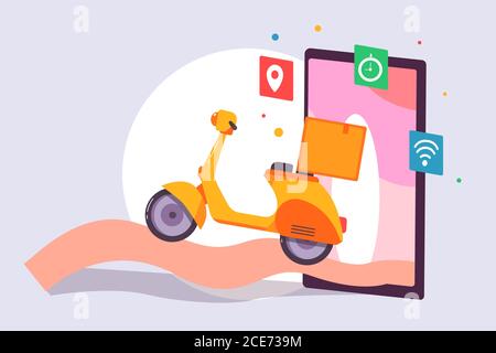 illustrazione vettoriale del concetto di distribuzione online Illustrazione Vettoriale