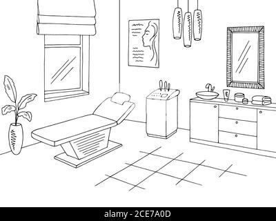 Cosmetologia clinica ufficio grafico interno nero bianco illustrazione del disegno vettore Illustrazione Vettoriale