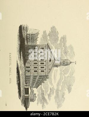 . Antiche vedute di YE towne di Boston. • ANTICA VISTA* DI BOSTON. 105 la ricostruzione si è tenuta il 14 marzo 1703, James Otis che ha fornito il discorso iedecatory. Nel 1806 fu ampliato alle dimensioni attuali e fu aggiunto un terzo piano. La prima onorificenza pubblica nella sala wasa esequie consegnata in onore del suo donatore, Peter Faneuil.14 marzo 1743, dal Maestro Lovell della Scuola Latina. Al momento dell'abrogazione del Stamp Act, Faneuil Hall è stato illuminato, da voto della città. Nell'inverno del 1775-6, gli ufficiali britannici, sotto il generale Howe, hanno dato spettacoli teatrali lì, princi-pally in ridicolo del Foto Stock