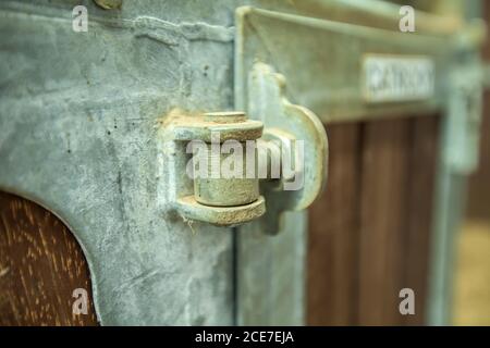 Vecchio metallo verde e porta di legno Foto Stock