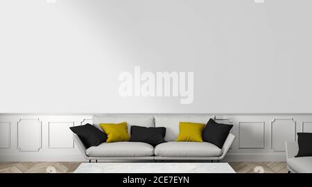 Soggiorno con rendering 3D a parete vuota Foto Stock