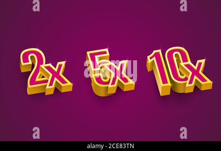 Bonus 2x, 5x, 10x vincitore del premio, grande gioco jackpot, set di segni del casinò. Illustrazione vettoriale Illustrazione Vettoriale