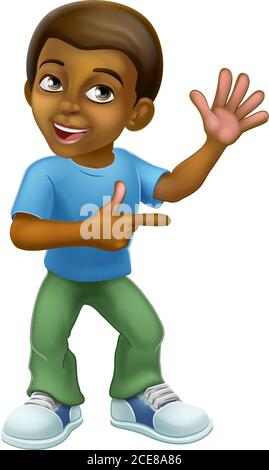 Black Boy Cartoon personaggio Child Kid puntamento Illustrazione Vettoriale