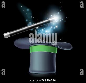 Illustrazione di Magic Wand Magician Top Hat Illustrazione Vettoriale