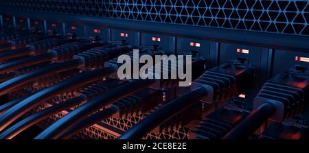 Primo piano sul retro di un data center. Foto Stock