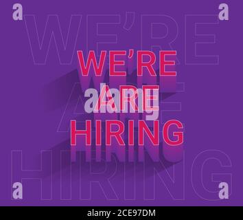 Stiamo per Hiring Vector Illustration con la scritta 3d rosa su viola Sfondo Illustrazione Vettoriale