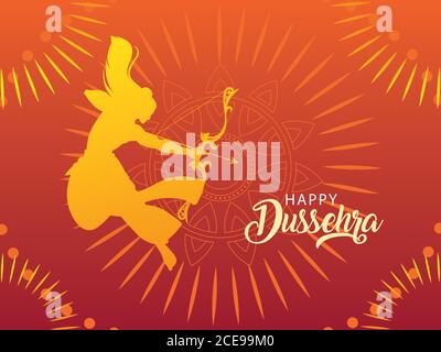 Modello con lord rama, etichetta Happy Dussehra disegno vettoriale illustrazione Illustrazione Vettoriale