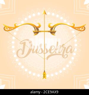 Biglietto d'auguri Dussehra con scritta in oro e decorazione vettoriale design Illustrazione Vettoriale