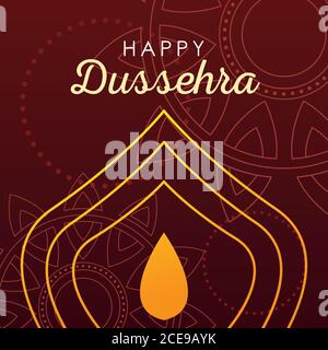 Biglietto di auguri Happy Dussehra con scritta d'oro e vettore di decorazione disegno dell'illustrazione Illustrazione Vettoriale