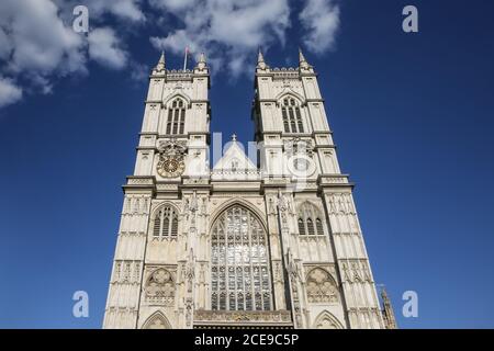 Westminster Abbey, la Collegiata di San Pietro a Westminster, punto di riferimento gotico a Westminster, Londra, Inghilterra Foto Stock