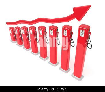 Mercato del carburante: Grafico delle pompe a benzina rosse Foto Stock