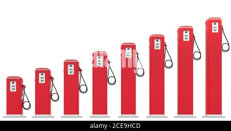 Prezzi del carburante: Grafico delle pompe di benzina rosse isolato Foto Stock