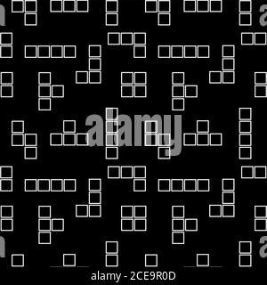 Illustrazione vettoriale a forma di Tetris monocromatica. Modello di disegno con ripetizione senza giunture. Tema in bianco e nero. Illustrazione Vettoriale