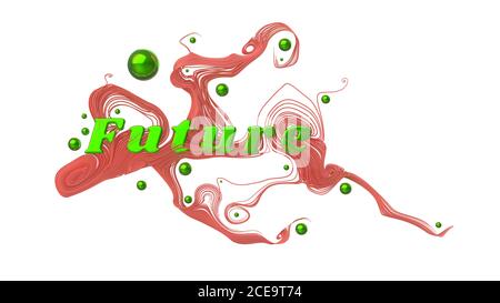 Composizione grafica astratta con la parola futuro. Dietro la parola sono belle stringhe che si diramano in direzioni diverse e b Foto Stock