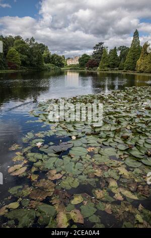 Splendida vista sul lago fino alla residenza di Sheffield Park NT Foto Stock