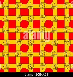 Molte mani che si tengono a vicenda modello senza giunture. Unity background Illustrazione Vettoriale