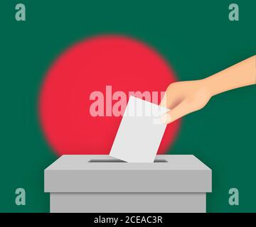 Bangladesh voto elezione banner background. BALLot Box con bandiera sfocata Illustrazione Vettoriale