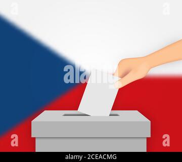 Repubblica ceca vota sfondo banner elezione. BALLot Box con bandiera sfocata Illustrazione Vettoriale