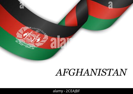 Sventolando in nastro o banner con bandiera dell'Afghanistan. Modello per il giorno di indipendenza il design di poster Illustrazione Vettoriale