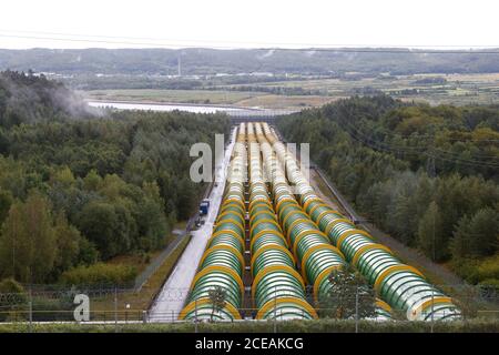 Polonia, Czymanowo 27.08.2020. La centrale di stoccaggio a pompaggio Zarnowiec è la più grande centrale idroelettrica in Polonia. (Foto CTK/G.Klatka) Foto Stock