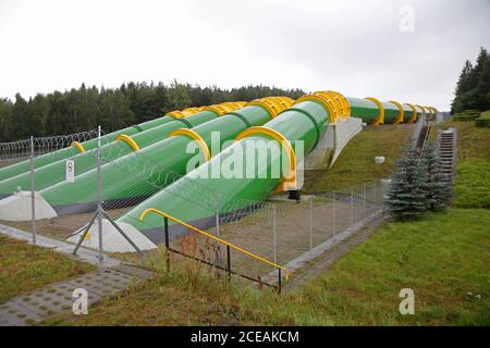 Polonia, Czymanowo 27.08.2020. La centrale di stoccaggio a pompaggio Zarnowiec è la più grande centrale idroelettrica in Polonia. (Foto CTK/G.Klatka) Foto Stock