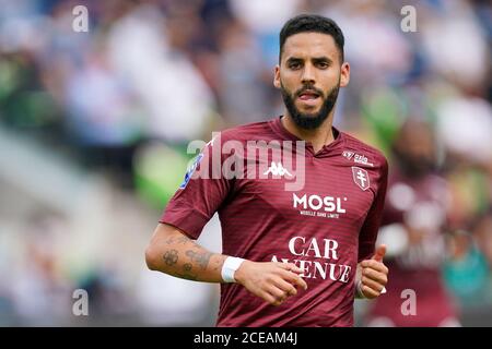 METZ, FRANCIA - 30 AGOSTO: Dylan Bronn di Metz durante la partita tra FC Metz e MONACO il 30 agosto 2020 a Metz, Paesi Bassi. *** Local Caption *** Dylan Bronn Foto Stock