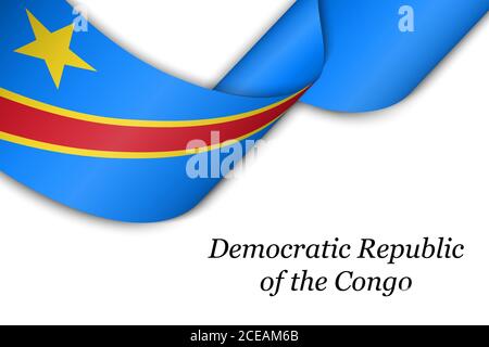 Nastro ondulato o banner con bandiera della Repubblica Democratica del Congo. Illustrazione Vettoriale