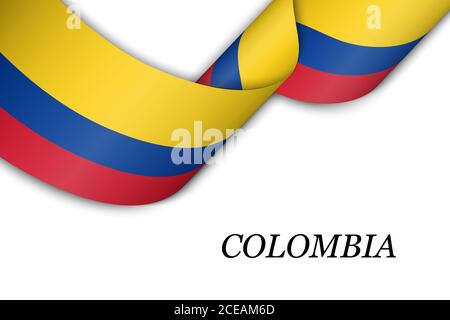 Nastro ondulato o banner con bandiera della Colombia Illustrazione Vettoriale