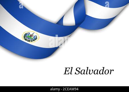 Nastro ondulato o banner con bandiera di El Salvador Illustrazione Vettoriale
