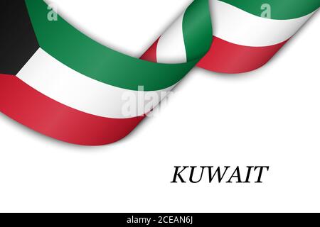 Nastro ondulato o banner con bandiera del Kuwait Illustrazione Vettoriale