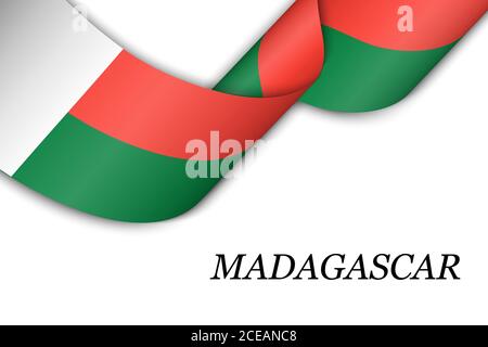Nastro ondulato o bandiera con bandiera del Madagascar. Illustrazione Vettoriale