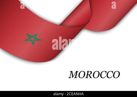 Nastro ondulato o banner con bandiera del Marocco. Illustrazione Vettoriale