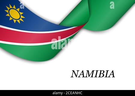 Nastro ondulato o striscione con bandiera della Namibia. Illustrazione Vettoriale