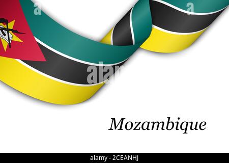 Nastro ondulato o banner con bandiera del Mozambico. Illustrazione Vettoriale