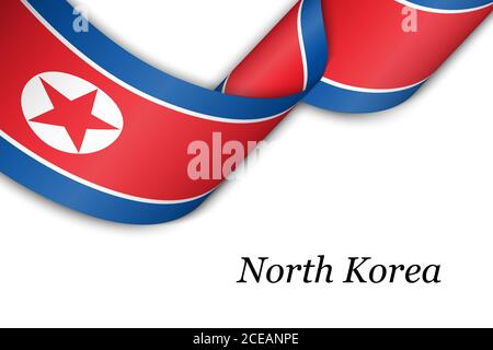 Nastro ondulato o banner con bandiera della Corea del Nord Illustrazione Vettoriale