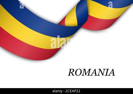 Nastro ondulato o banner con bandiera della Romania Illustrazione Vettoriale