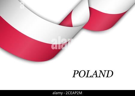 Nastro ondulato o banner con bandiera della Polonia Illustrazione Vettoriale