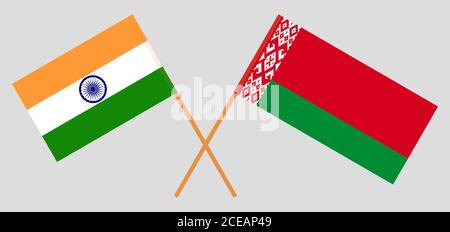 Bandiere incrociate di Bielorussia e India. Colori ufficiali. Proporzione corretta. Illustrazione vettoriale Illustrazione Vettoriale
