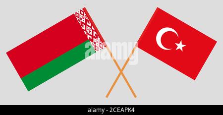 Bandiere incrociate di Bielorussia e Turchia. Colori ufficiali. Proporzione corretta. Illustrazione vettoriale Illustrazione Vettoriale