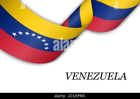 Nastro ondulato o bandiera con bandiera del Venezuela Illustrazione Vettoriale