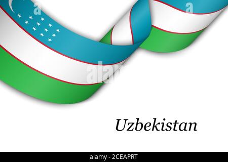 Nastro ondulato o bandiera con bandiera dell'Uzbekistan Illustrazione Vettoriale