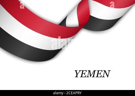 Nastro ondulato o banner con bandiera dello Yemen Illustrazione Vettoriale