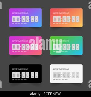 Modelli Timer colorato. Conto alla rovescia dei social media relativi agli elementi del layout. Adesivi per storie mockup. Illustrazione vettoriale. Illustrazione Vettoriale