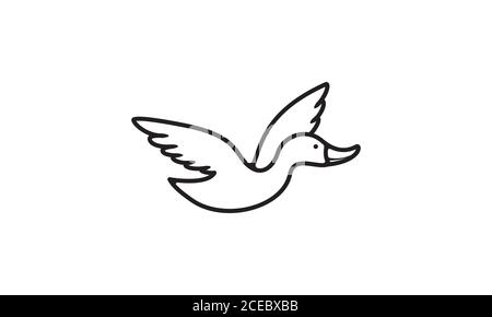 fly duck linea vintage stile logo design Illustrazione Vettoriale