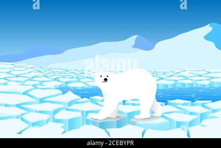 orso polare sul ghiacciaio al polo geografico Illustrazione Vettoriale