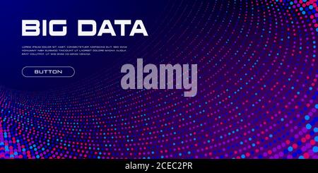 Visualizzazione dei big data. Flusso di particelle vivide nel tunnel dei big data con spazio di copia. Struttura del codice binario. Storia astratta della tecnologia scientifica Illustrazione Vettoriale