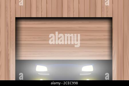 luce di un'auto in garage di legno Illustrazione Vettoriale