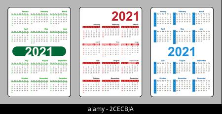 Impostare il calendario verticale Pocket su 2021 anni. La settimana inizia dalla domenica. Calendario modello vettoriale per aziende su sfondo bianco. Illustrazione Vettoriale