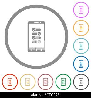 Le icone a colori piatte per la messa a punto dei dispositivi mobili sono disponibili con contorni arrotondati sfondo bianco Illustrazione Vettoriale